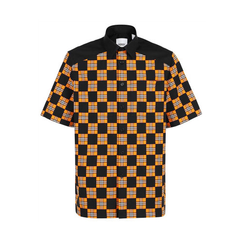 BURBERRY/博柏利 男士拼色棉質(zhì)經(jīng)典格紋印花短袖襯衫 8041545