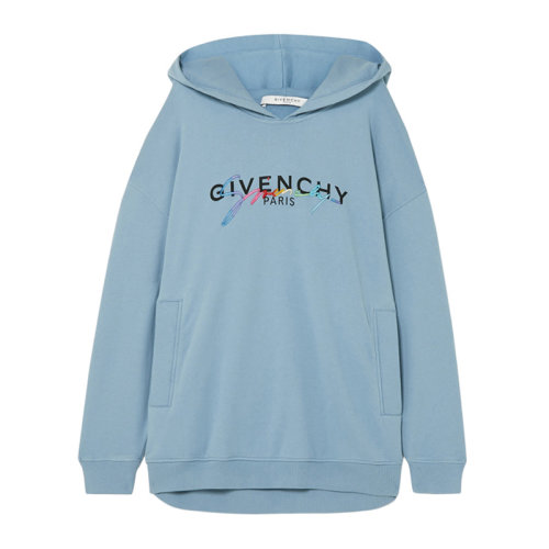 Givenchy/紀(jì)梵希 女士天藍(lán)色棉質(zhì)經(jīng)典字母徽標(biāo)刺繡裝飾長(zhǎng)袖上衣衛(wèi)衣運(yùn)動(dòng)衫套頭衫連帽衫 BWJ00B3Z2C-450