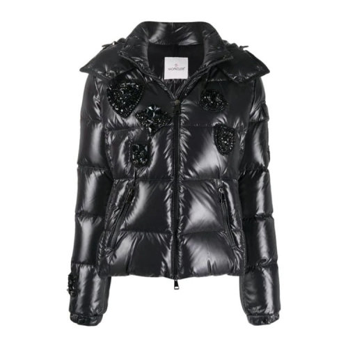 Moncler/蒙克萊  女裝女士黑色時(shí)尚百搭配皮LOGO羽絨服  1A51A20C0064999