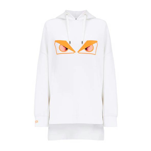 Fendi/芬迪 女裝 服裝 白色聚酰胺眼睛圖案印花時尚連帽抽繩長袖 女士衛衣