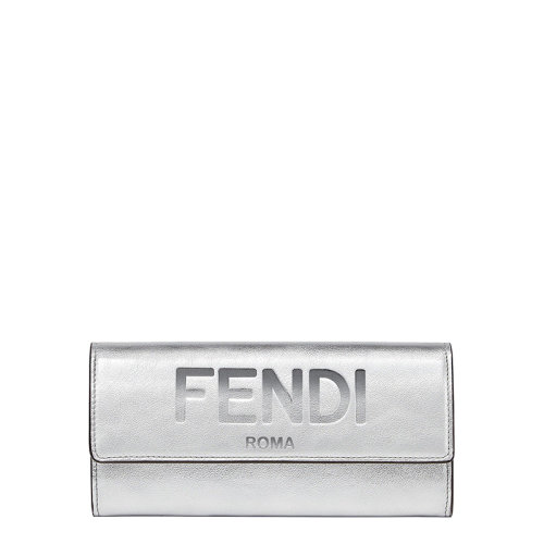 FENDI/芬迪 22春夏新款 女士銀色小牛皮徽標壓紋ROMA大容量歐陸式長款錢包8M0251AK61F0RXT