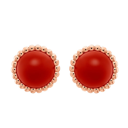 Van Cleef & Arpels/梵克雅寶 Perlée系列 女士18K金玫瑰金鑲嵌紅瑪瑙圓形耳釘VCARP4E000