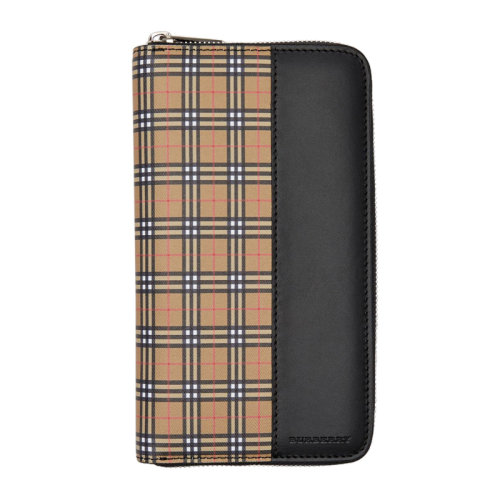 BURBERRY/博柏利 男士黑色拼棕色格紋長款錢夾錢包卡包手拿包 4078059