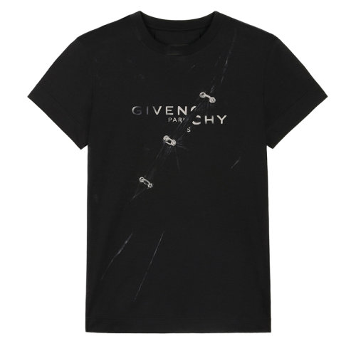 Givenchy/紀梵希女士黑色棉質視覺陷阱效果修身T恤BW707Y3Z51-001