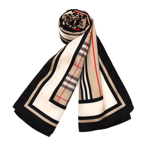 BURBERRY/博柏利專屬標(biāo)識(shí)與標(biāo)志性條紋拼格紋印花女士絲巾8011951