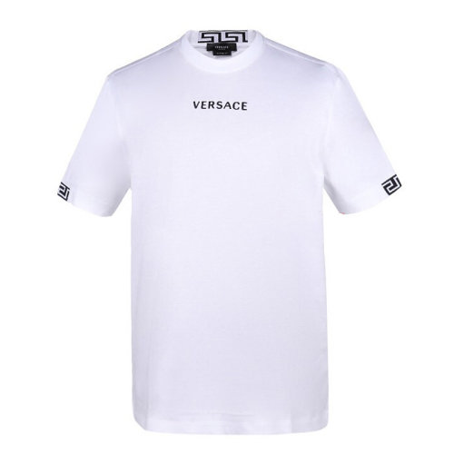 VERSACE/范思哲男士白色棉質經典字母徽標希臘回紋印花裝飾圓領短袖上衣T恤 A88650-A235263-A1001
