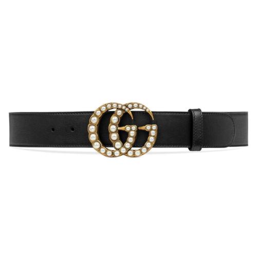  GUCCI古馳 22年秋冬 女士 珍珠雙G帶扣皮革腰帶 453260 DLX1T 9094