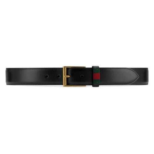  GUCCI古馳 22年秋冬 男士 飾條紋織帶細節(jié)皮革腰帶 495125 DT99T 1060