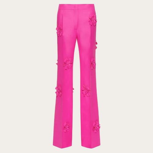  VALENTINO華倫天奴 22年秋冬 女士 休閑褲 PANTALON EN CREPE COUTURE a BRODERIE FLORALE 1B0
