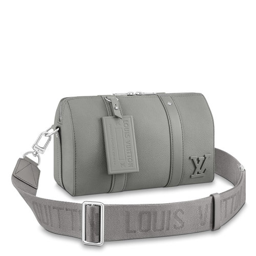 Louis Vuitton/路易威登 22春夏新款CITY KEEPALL系列 男士灰色牛皮革徽標(biāo)標(biāo)識吊飾銀扣配可拆卸肩帶單肩斜挎包M59328