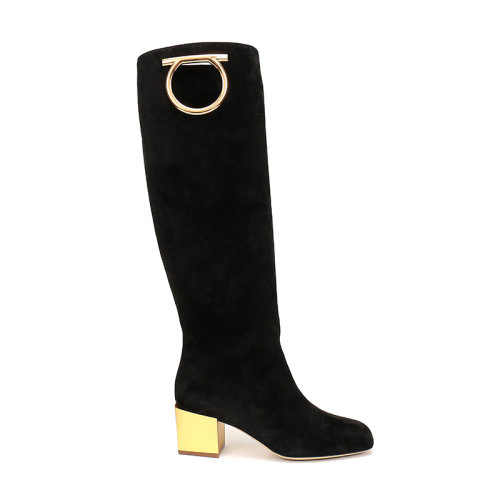 Salvatore Ferragamo/菲拉格慕 女士反絨皮革及膝長筒靴長靴 0714103