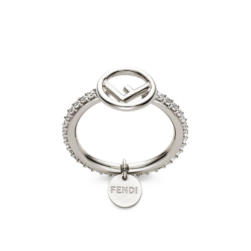 FENDI/芬迪  F IS FENDI系列 女士鈀色金屬徽標白色鋯石戒指8AG7886DMF0GGH