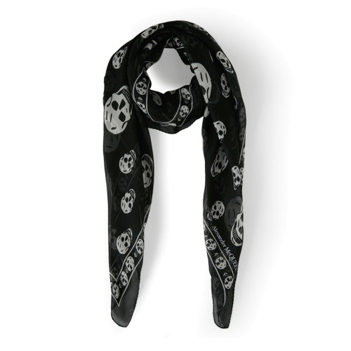 Alexander McQueen/亞歷山大麥昆 女士個(gè)性骷髏頭印花真絲圍巾絲巾 557717-4Q060 多色可選