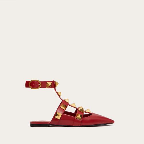  VALENTINO華倫天奴 22年秋冬 女士 平底涼鞋 BALLERINES ROMAN STUD EN CUIR DE VEAU XW2S0BY5 預定商品1-3周發貨