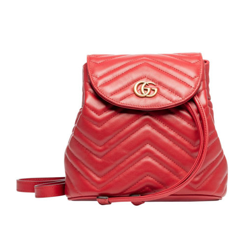 GUCCI/古馳 古琦女包 Marmont系列 波浪紋 經典雙G 女士紅色牛皮雙肩包 528129 DRW4T 6433