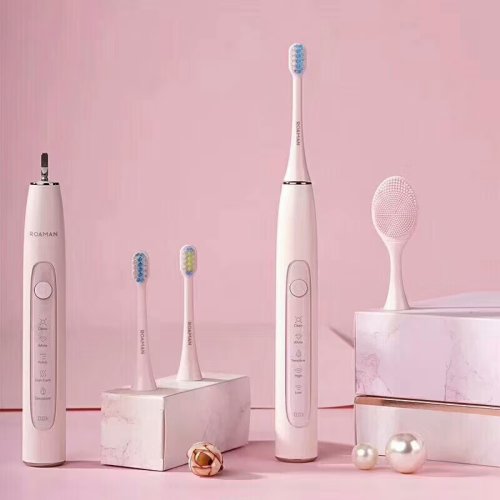 ROAMAN/羅曼 T10 成人情侶款感應式充電家用防水 潔面+潔齒二合一 櫻花粉/北歐藍