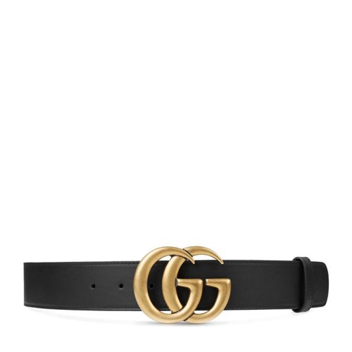 GUCCI/古馳 經(jīng)典款女士黑色皮革粗款金色雙G扣腰帶400593AP00T1000