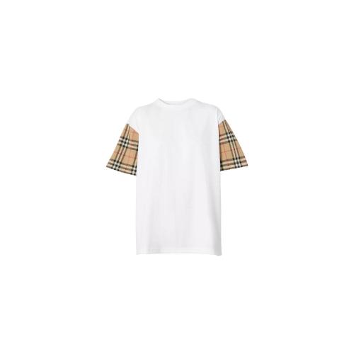  BURBERRY 22年秋冬 女士 Vintage 格紋衣袖棉質(zhì)寬松 T 恤衫 80427161 預(yù)定商品1-3周發(fā)貨
