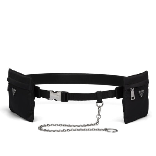 PRADA/普拉達  男士黑色摩洛哥皮革和三角形徽標的尼龍小包金屬扣腰帶30毫米2CM212_F0L_F0002