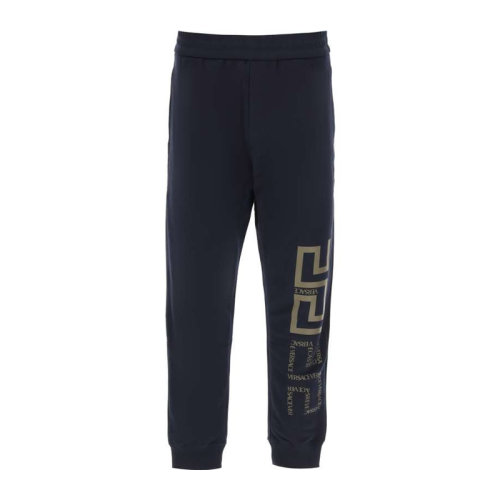 VERSACE/范思哲 男士海軍藍(lán)色棉質(zhì)經(jīng)典字母徽標(biāo)印花裝飾休閑褲運(yùn)動(dòng)褲長褲男褲 1001311-1A00942-1U610