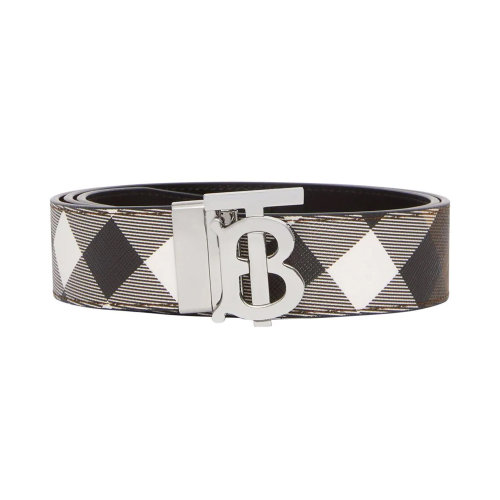 BURBERRY/博柏利 男士深樺木棕色棉質(zhì)配皮經(jīng)典格紋TB徽標(biāo)腰帶皮帶 8049375