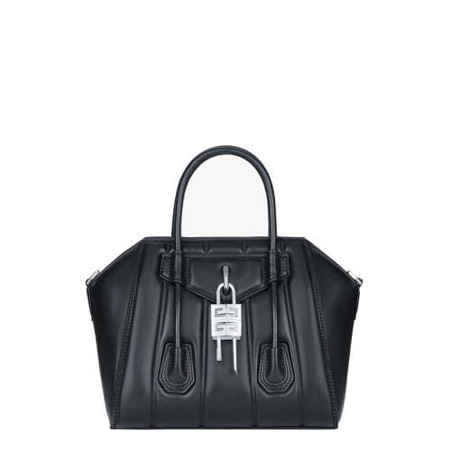 Givenchy/紀(jì)梵希 20  ANTIGONA LOCK系列 女士迷你黑色絎縫小羊皮拉鏈開合掛鎖單肩斜挎手提包BB50J0B16J-001