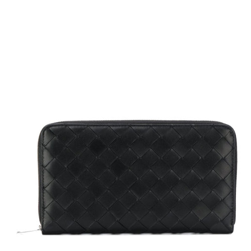 Bottega Veneta/葆蝶家 男士黑色皮革編織裝飾全拉鏈式錢夾錢包手拿包男包 591367-VO0BH-8803