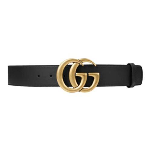 GUCCI | 古馳 4CM光面復古雙G帶扣皮革黑色腰帶