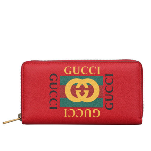 GUCCI/古馳 女包 互扣式雙G印花 女士紅色長款拉鏈錢包 4963170GDAT6461
