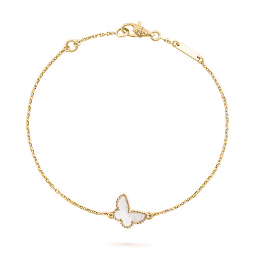 Van Cleef & Arpels/梵克雅寶  經典SweetAlhambra系列 18K金黃金鑲嵌白色珍珠貝母蝴蝶手鏈VCARF69000