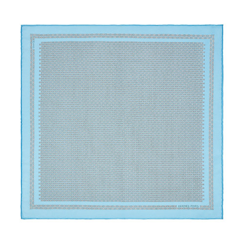 HERMES/愛馬仕 22年早春新款 45 H au Maillon系列 男士天藍(lán)空/白色/灰色真絲方巾口袋巾H806245T09