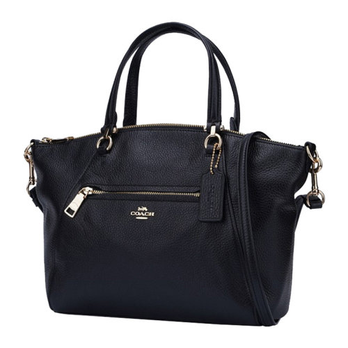 COACH/蔻馳 女士黑色皮革經典logo款手提包斜挎包餃子包單肩包