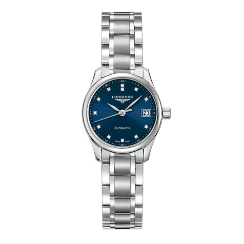 LONGINES/浪琴 名匠系列 女士陽光藍自動機械精鋼表殼和表帶防刮藍寶石水晶玻璃鑲鉆腕表25.5毫米L2.128.4.97.6