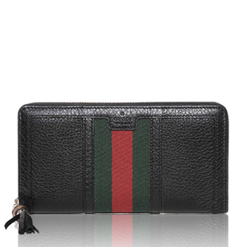 GUCCI/古馳 女士黑色牛皮經典紅綠條裝飾長款錢夾錢包手拿包女包 353651-A7MAG-1060