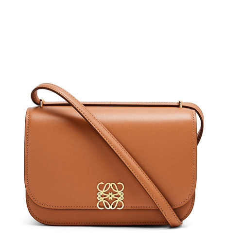 LOEWE/羅意威 20  Goya系列 女士小號棕褐色真絲小牛皮金屬徽標磁扣單肩斜挎包0010594307