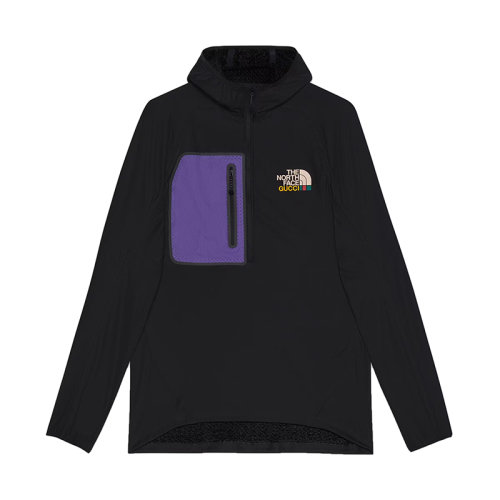 GUCCI/古馳 22秋冬款 The North Face聯名系列 男士黑色滌綸飾有彩色LOGO圖案紫色胸帶連帽運動毛衣?663909ZM0C11071