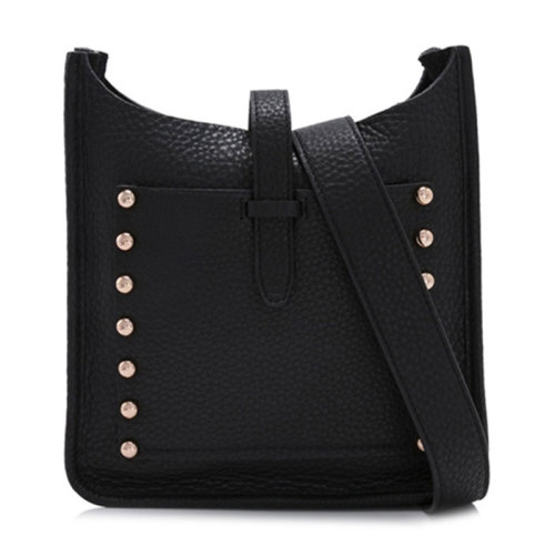 Rebecca Minkoff/瑞貝卡·明可弗 女士黑色粒面皮革鉚釘裝飾時尚簡約單肩包斜挎包女包 HT26RULX92BLACK