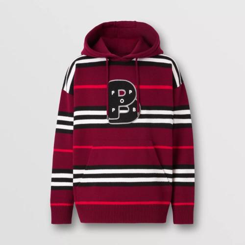  BURBERRY 22年秋冬 男士 標(biāo)志性條紋嵌花羊毛寬松連帽衫 80590501