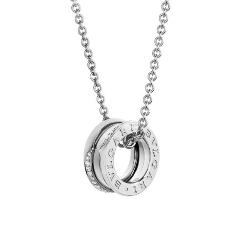 BVLGARI/寶格麗 22春夏新款B.ZERO1系列 18K金白金半密鑲鉆石彈簧項鏈359618