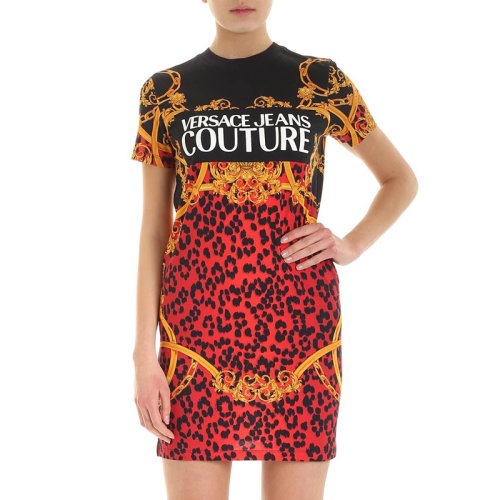 VERSACE JEANS/范思哲牛仔 女士拼色棉質印花裝飾圓領短袖連衣裙 D2HVA4M0-30288-537