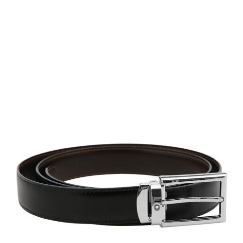 MontBlanc/萬寶龍 男士時尚經典黑色棕色牛皮針扣腰帶皮帶 116703