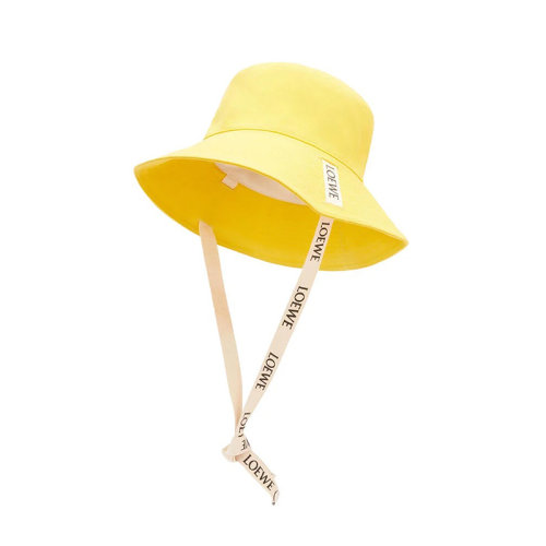 LOEWE/羅意威 22年春夏新款 女士黃色帆布和牛皮革Logo印花系帶漁夫帽K820HF1X24-8100