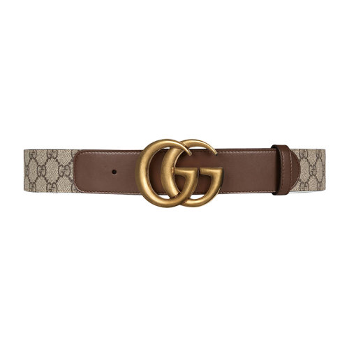 GUCCI/古馳 女士GG Supreme帆布和棕色皮革復(fù)古金扣寬4cm腰帶40059392TLT8358
