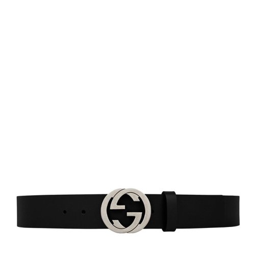 GUCCI/古馳  經典款男士黑色皮革銀色雙G腰帶 368186BGH0N1000