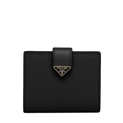 PRADA/普拉達 22春夏新款 女士小號黑色皮革三角琺瑯金扣錢包1MV204_2DYG_F0002