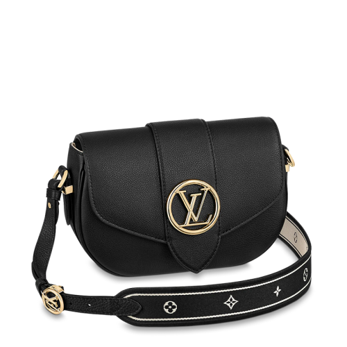 Louis Vuitton/路易威登 22春夏新款PONT 9 SOFT系列 女士中號黑色粒面牛皮革金扣翻蓋開合單肩斜挎包M58967