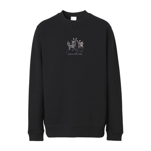 BURBERRY/博柏利 巴寶莉 男士 服裝 21早秋 圓領黑色小鹿圖案棉質套頭衫 男衛衣