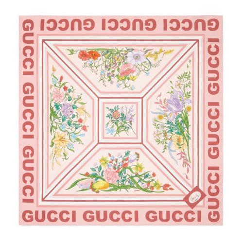  GUCCI古馳 22年秋冬 女士 花卉印花真絲圍巾 691455 3G001 5800