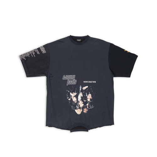 Balenciaga/巴黎世家 22年秋冬新款 女士黑色純棉倒置速度獵人印花Oversize短袖T恤698811TMVC90100