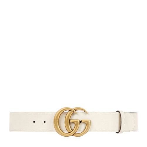 GUCCI/古馳 男女同款中性白色皮革經(jīng)典雙G扳扣時尚休閑腰帶皮帶 400593-AP00T-9022